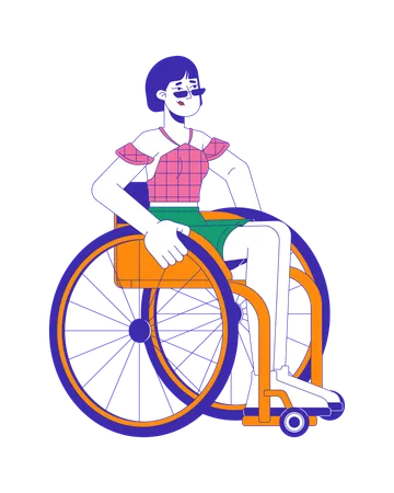 Femme assise sur un fauteuil roulant  Illustration