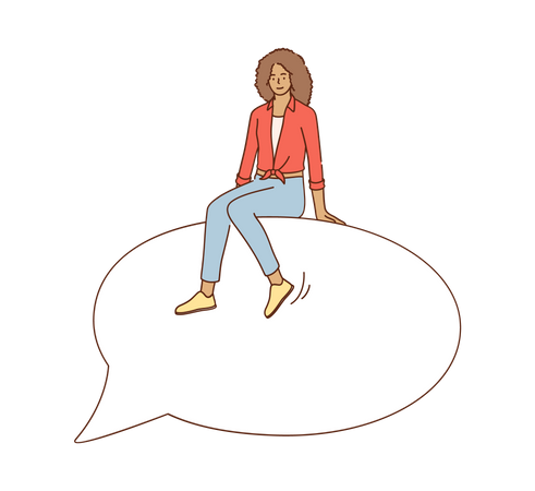 Femme assise sur une bulle de chat  Illustration