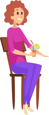 Femme assise sur une chaise avec un cocktail  Illustration