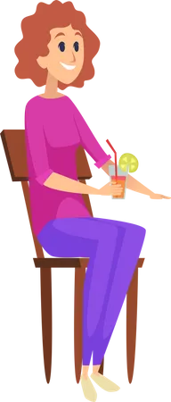 Femme assise sur une chaise avec un cocktail  Illustration