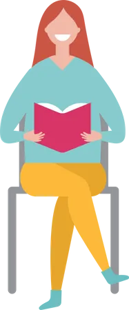 Femme assise sur une chaise et lisant des livres  Illustration