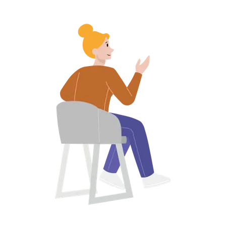 Femme assise sur une chaise et parlant  Illustration