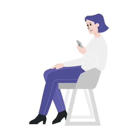 Femme assise sur une chaise et utilisant un mobile  Illustration