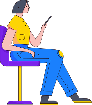 Femme assise sur une chaise et utilisant un téléphone  Illustration