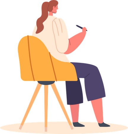 Femme assise sur une chaise tenant un stylet  Illustration