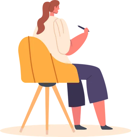 Femme assise sur une chaise tenant un stylet  Illustration