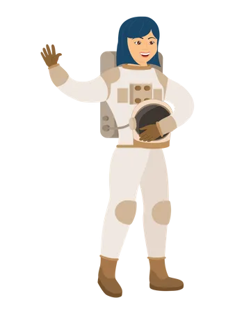 Femme astronaute disant bonjour  Illustration