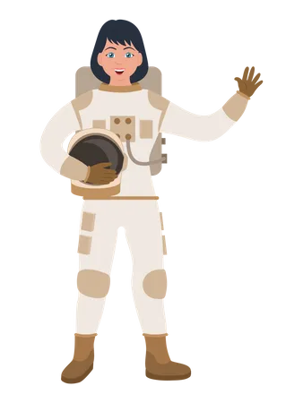 Femme astronaute disant bonjour  Illustration