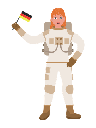 Astronaute féminine tenant le drapeau de l'Allemagne  Illustration