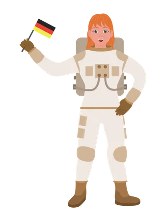 Astronaute féminine tenant le drapeau de l'Allemagne  Illustration