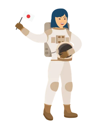 Astronaute féminine tenant le drapeau du Japon  Illustration