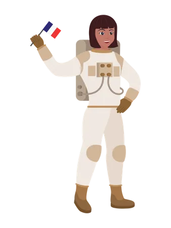 Astronaute féminine tenant le drapeau de la France  Illustration
