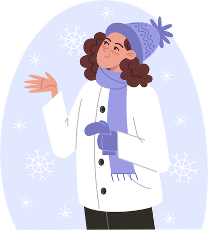 Une femme attrape des flocons de neige  Illustration