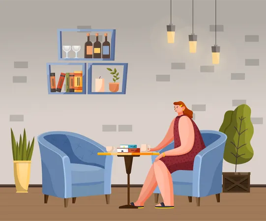 Femme au café  Illustration