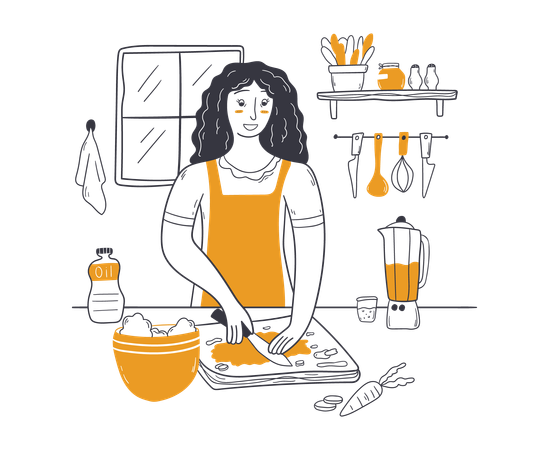 Mère de femme au foyer cuisinant dans la cuisine pour sa famille  Illustration
