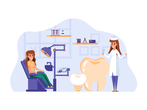 Femme au rendez-vous dentaire avec le dentiste Illustration