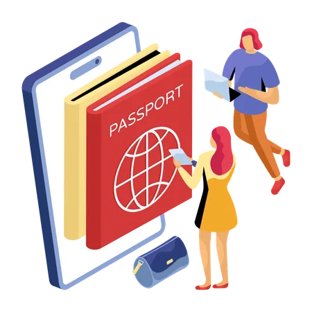 Une femme authentifie un passeport  Illustration