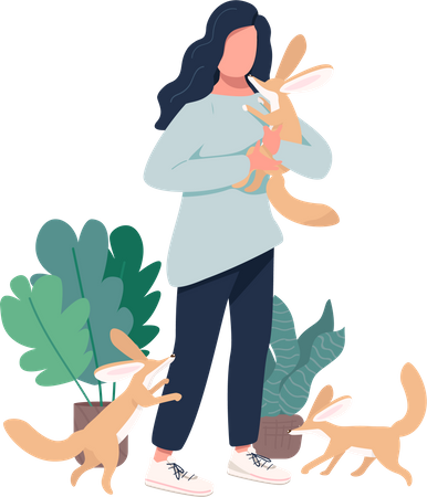 Femme avec des renards fennec  Illustration