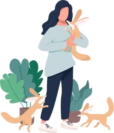 Femme avec des renards fennec  Illustration