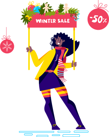 Femme aux soldes d'hiver  Illustration