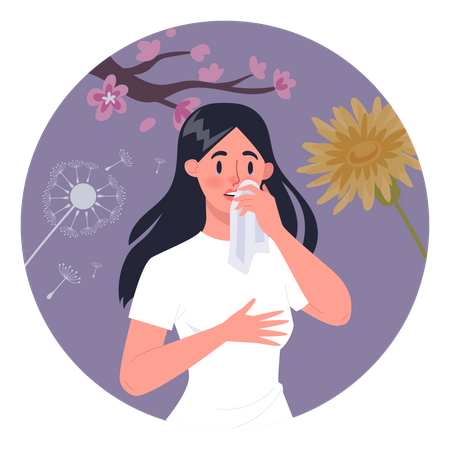 Femme allergique au pollen  Illustration