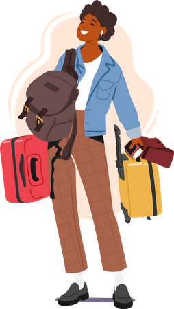 Femme avec bagages prêt pour le voyage  Illustration