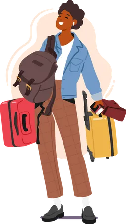 Femme avec bagages prêt pour le voyage  Illustration