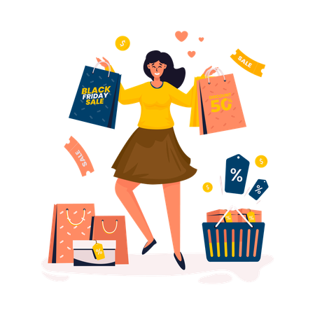 Femme avec grande vente du Black Friday  Illustration