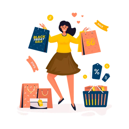 Femme avec grande vente du Black Friday  Illustration