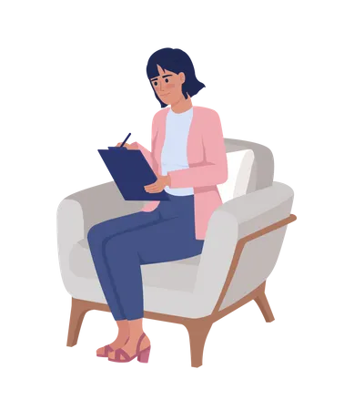 Femme avec presse-papiers dans un fauteuil  Illustration