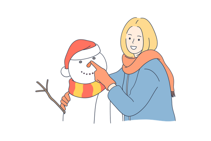 Femme avec bonhomme de neige  Illustration