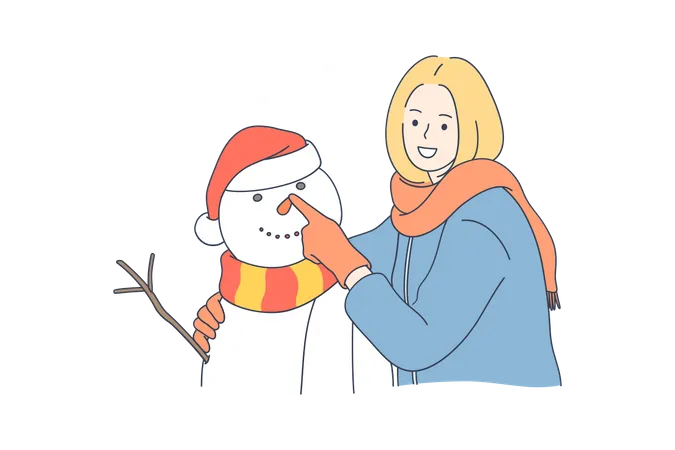 Femme avec bonhomme de neige  Illustration