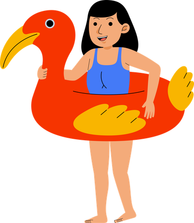 Femme avec bouée Flamingo  Illustration