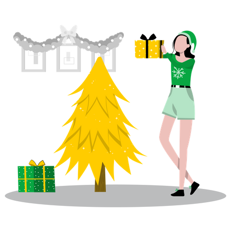 Femme avec cadeau de Noël  Illustration