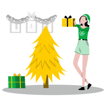 Femme avec cadeau de Noël  Illustration