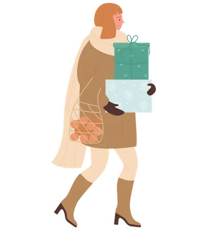 Femme avec cadeau de Noël  Illustration