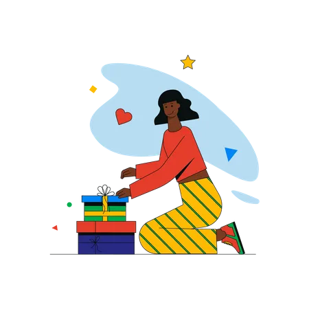 Femme avec cadeau de saint valentin  Illustration