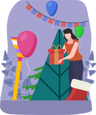 Femme avec des cadeaux de Noël  Illustration