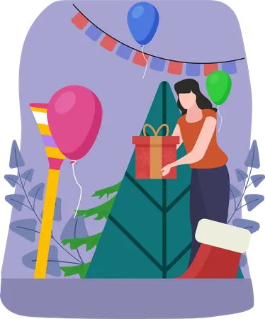 Femme avec des cadeaux de Noël  Illustration