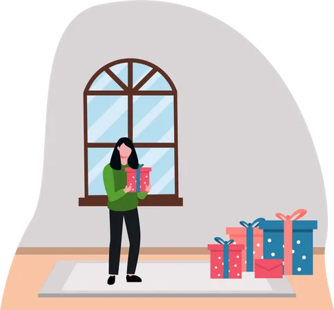 Femme avec des cadeaux de Noël  Illustration