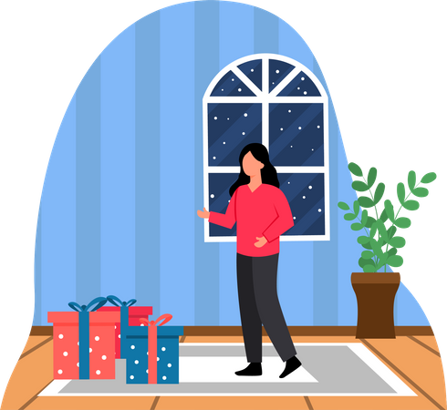 Femme avec des cadeaux de Noël  Illustration