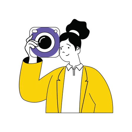 Femme avec appareil photo  Illustration