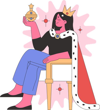 Femme avec couronne tout en incarnant la supériorité et l'importance de soi  Illustration