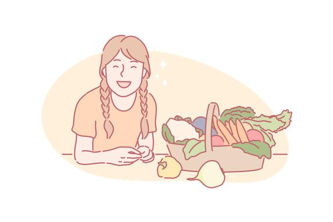 Femme avec de la nourriture éco-végétalienne  Illustration
