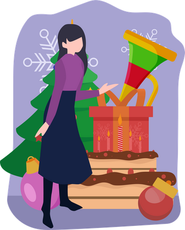 Femme avec décoration de Noël  Illustration