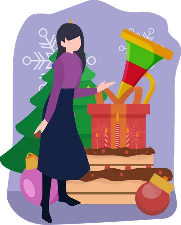 Femme avec décoration de Noël  Illustration