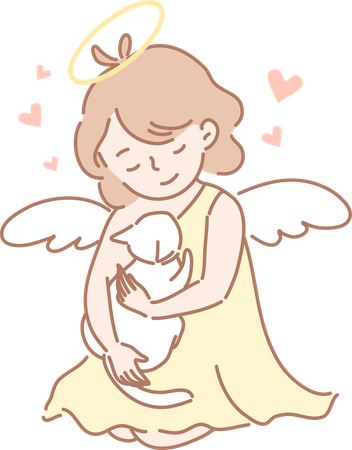 Une femme aux ailes d'ange embrasse son lapin  Illustration