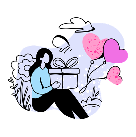 Femme avec des cadeaux d'amour  Illustration