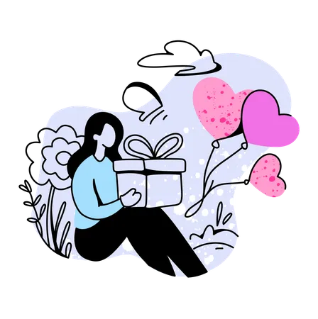 Femme avec des cadeaux d'amour  Illustration