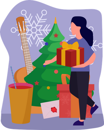 Femme avec des cadeaux de Noël  Illustration